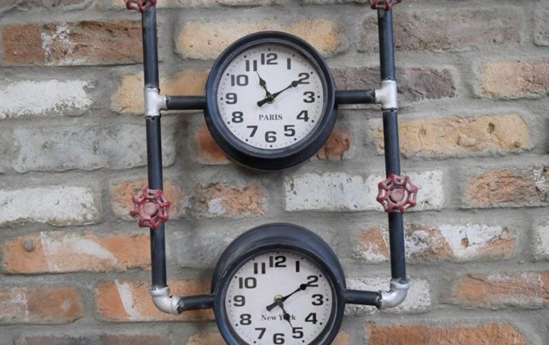 Triple steampunk industrial pipe clock.