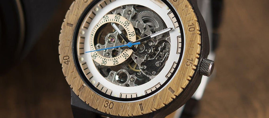 Wooden Steampunk Skeleton Wristwatch Watch. 1