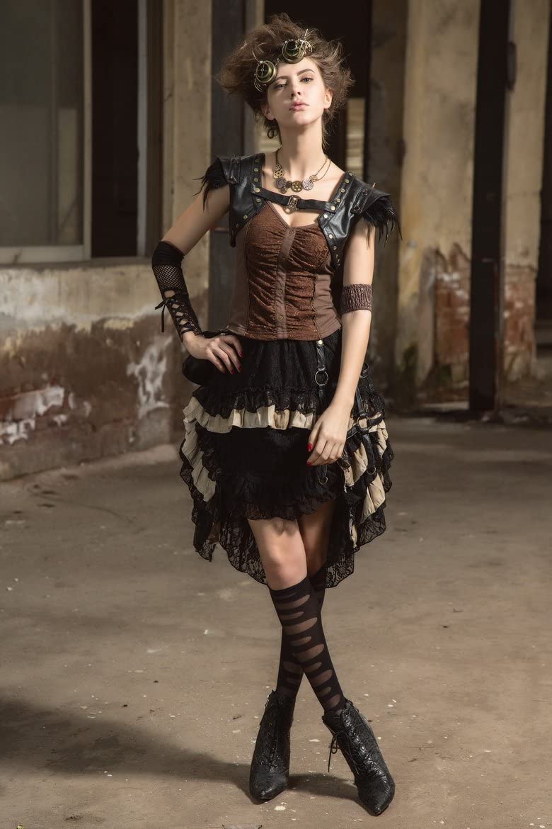 HaoLin Steampunk Victorian Gothic Lace Skirt Pirate Renaissance Costume ...
