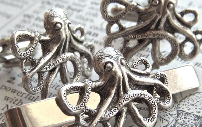 Steampunk Octopus/Kraken cufflinks & tie pin. 1